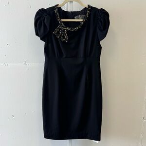 James Coviello NY Wool Beaded Neckline Sheat Mini Black Dress‎ Sz 8